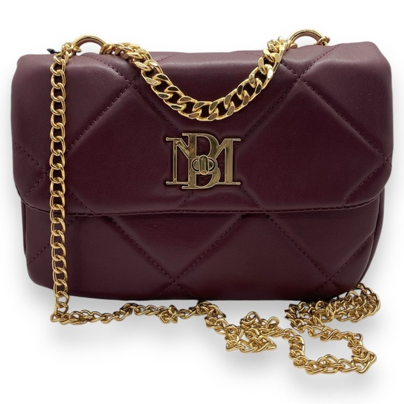 Badgley Mischka Plum Vegan Leather Quilted Flap Crossbody w. Gold Tone Logo - Picture 6 of 9
